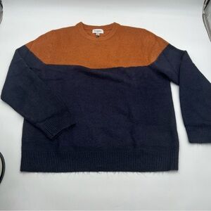 Men's Goodfellow navy and cognac‎ crewneck sweater SZ L.  NWT